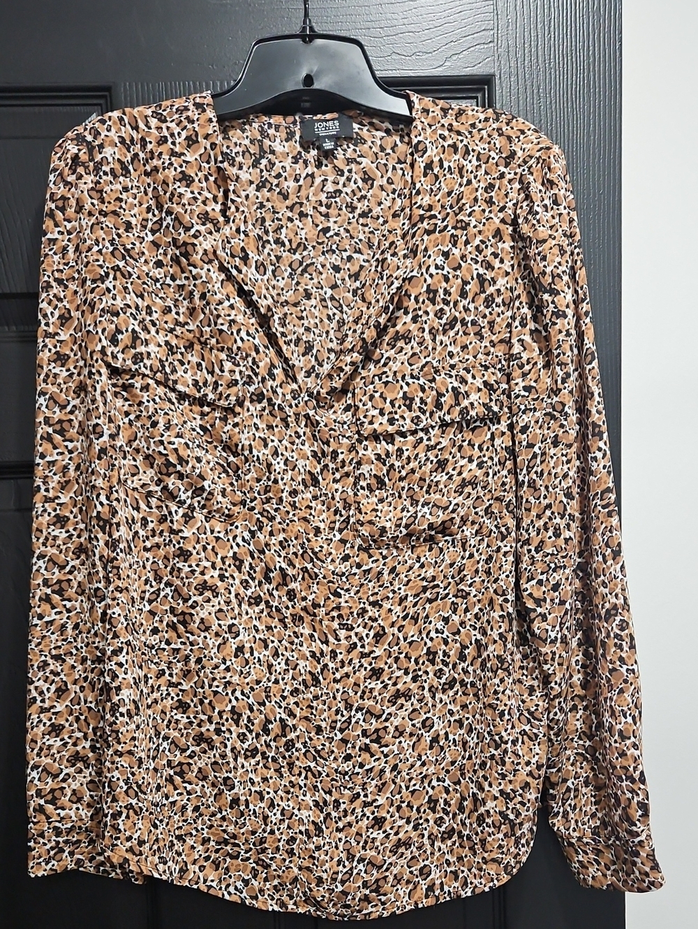 Jones New York Tan and Black Leopard Print Blouse